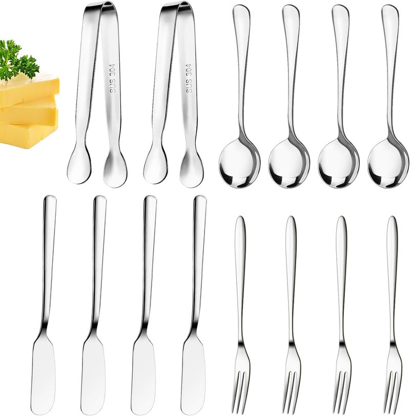 Mlurcu Cheese Butter Spreader Knife Set Charcuterie Accessories Charcuterie Boards Accessories Charcuterie Utensils Stainless Steel Spreader Knives Small Serving Tongs Mini Forks and Spoons for Pastry Making - Image 1